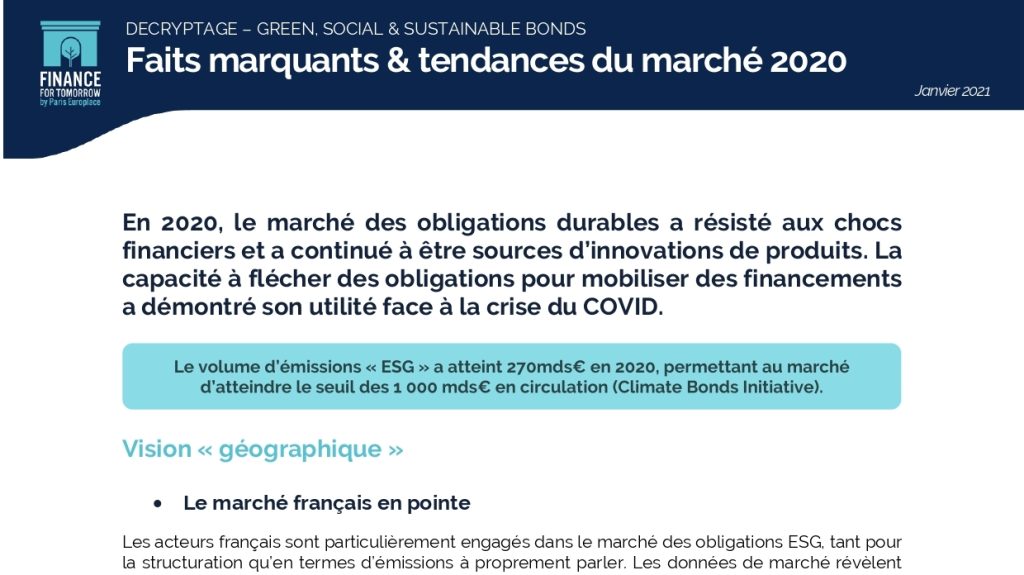 Green, Social and Sustainable Bonds – Faits marquants et tendances du marché 2020